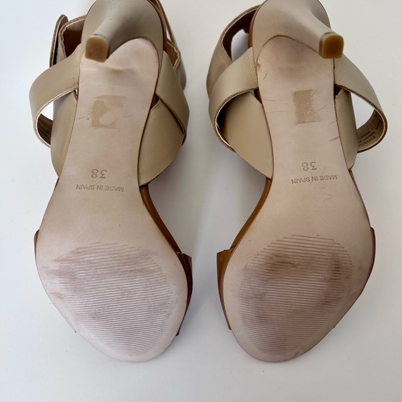 Gently worn once tan/sand leather high heeled sandals with ankle strap - Picture 3 of 8